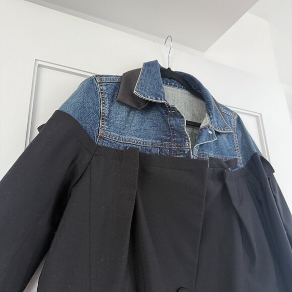 Sacai 21-05517 Mixed Media Blue Denim Jean Jacket Black Wool Sz 1 - Picture 9 of 11